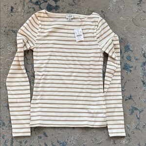 J. Crew Women's Striped Long Sleeve Top - Cream and Tan Metallic Thread